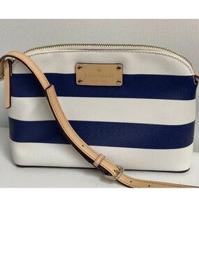 kate spade Navy and White Striped Crossbody with Cream Strap